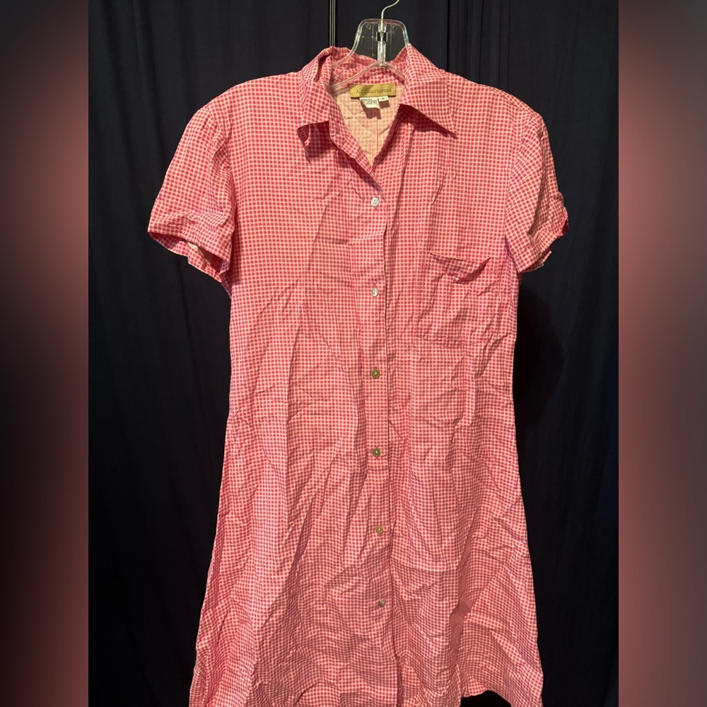 Silk pink gingham dress
